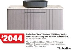 Harvey Norman Timberline 'Saba' 1200mm Wall-Hung Vanity with SilkSurface Top and Above Counter Basin. offer