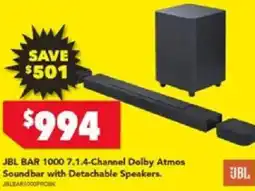 Harvey Norman JBL BAR 1000 7.1.4-Channel Dolby Atmos Soundbar with Detachable Speakers offer