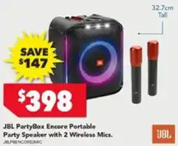 Harvey Norman JBL PartyBox Encore Portable Party Speaker with 2 Wireless Mics offer