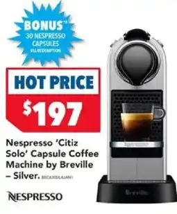 Harvey Norman Nespresso 'Citiz Solo' Capsule Coffee Machine by Breville offer