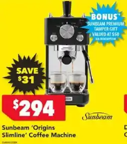 Harvey Norman Sunbeam 'Origins Slimline' Coffee Machine offer