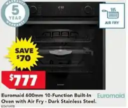 Harvey Norman Euromaid 600mm 10-Function Built-In Euromaid invented for Oven with Air Fry - Dark Stainless Steel offer
