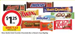 Coles Mars, Nestlé, Violet Crumble Chocolate Bar or Reese's Cup offer