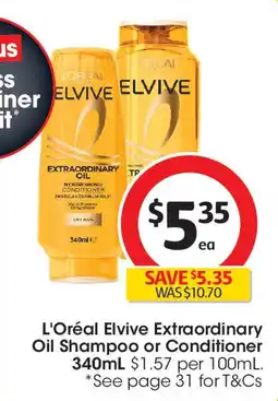 Coles L'Oréal Elvive Extraordinary Oil Shampoo or Conditioner offer