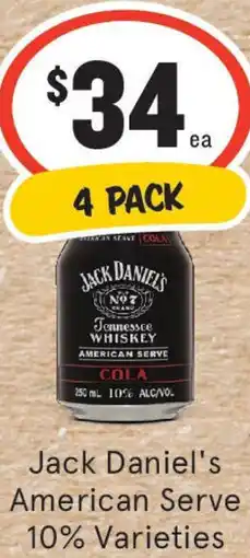 IGA Liquor Jack Daniel's American Serve 10% Varieties offer