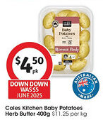 Coles Coles Kitchen Baby Potatoes Herb Butter offer