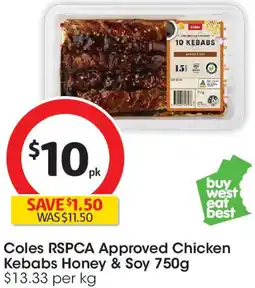 Coles Coles RSPCA Approved Chicken Kebabs Honey & Soy offer