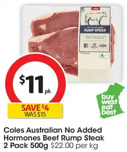 Coles Coles Australian No Added Hormones Beef Rump RUMP STEAK offer