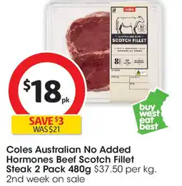 Coles Coles Australian No Added Hormones Beef Scotch Fillet Steak offer