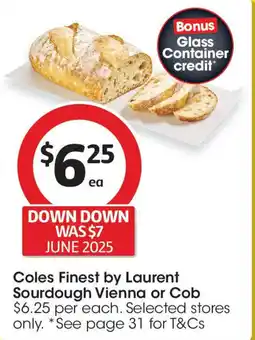 Coles Coles Finest by Laurent Sourdough Vienna or Cob offer