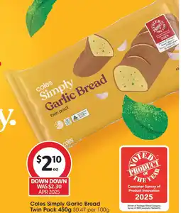 Coles Coles Simply Garlic Bread Twin Pack offer