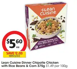 Coles Lean Cuisine Dinner Chipotle Chicken with Rice Beans & Corn offer