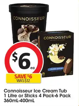 Coles Connoisseur Ice Cream Tub or Sticks offer