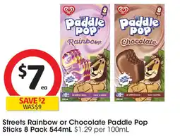 Coles Streets Rainbow or Chocolate Paddle Pop Sticks offer