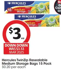 Coles Hercules TwinZip Resealable Medium Storage Bags offer