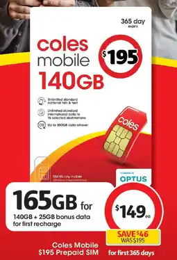 Coles Coles Mobile Prepaid SIM offer