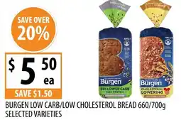 Supabarn Burgen low carb/low cholesterol bread selected varieties offer
