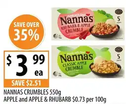 Supabarn Nanna's crumbles apple and apple & rhubarb offer