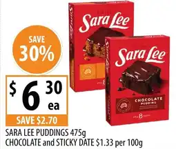 Supabarn Sara lee puddings chocolate and sticky date offer