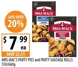 Supabarn Mrs Mac's party pies and party sausage rolls offer