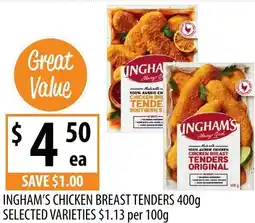 Supabarn Ingham's chicken breast tenders selected varieties offer