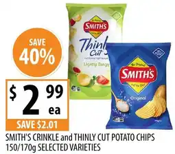 Supabarn Smith's crinkle and thinly cut potato chips selected varieties offer