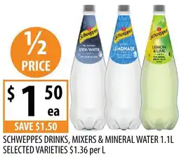 Supabarn Schweppes drinks, mixers & mineral water offer