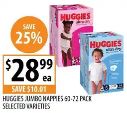 Supabarn Huggies jumbo nappies selected varieties offer