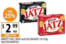 Supabarn Arnott's jatz, savoy and clix crackers selected varieties offer