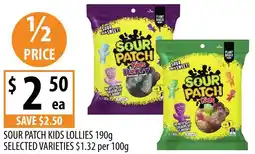 Supabarn Sour patch kids lollies selected varieties offer