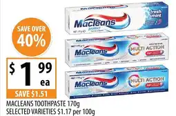 Supabarn Macleans toothpaste selected varieties offer