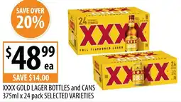 Supabarn Xxxx gold lager bottles and cans selected varieties offer