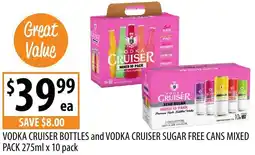 Supabarn Vodka cruiser bottles and vodka cruiser sugar free cans mixed pack offer