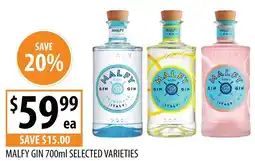Supabarn Malfy gin selected varieties offer