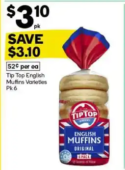 Woolworths Tip Top English Muffins Varieties Pk 6 offer