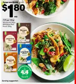 Woolworths Woolworths Plain Microwave Rice Pouch 250g offer