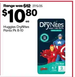 Woolworths Huggies DryNites Pants Pk 8-10 offer