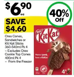 Woolworths Oreo Cones, Sandwiches or Kit Kat Sticks 360-540ml Pk 4 offer