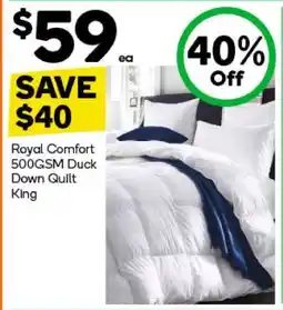 Woolworths Royal Comfort 500GSM Duck Down Quilt King offer