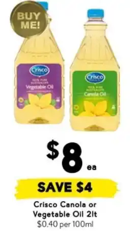 Drakes Crisco Canola or Vegetable Oil 2lt offer