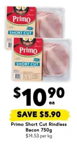 Drakes Primo Short Cut Rindless Bacon 750g offer