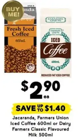 Drakes Jacaranda, Farmers Union Iced Coffee 600ml or Dairy Farmers Classic Flavoured Milk 500ml offer