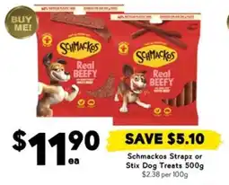 Drakes Schmackos Strapz or Stix Dog Treats 500g offer