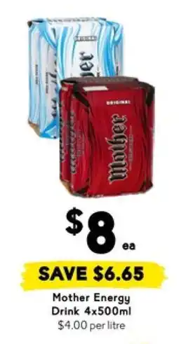 Drakes Mother Energy Drink 4x500mL offer