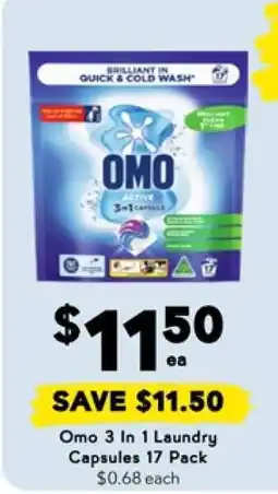 Drakes Omo 3 In 1 Laundry Capsules 17 Pack offer