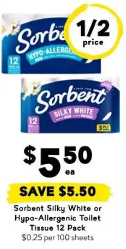 Drakes Sorbent Silky White or Hypo-Allergenic Toilet Tissue 12 Pack offer