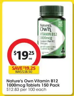 Coles Nature's Own Vitamin B12 1000mcg Tablets 150 Pack offer