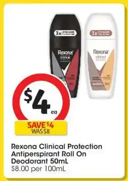 Coles Rexona Clinical Protection Antiperspirant Roll On Deodorant 50mL offer