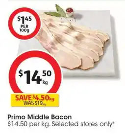 Coles Primo Middle Bacon offer