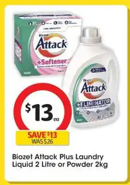Coles Biozet Attack Plus Laundry Liquid 2 Litre or Powder 2kg offer